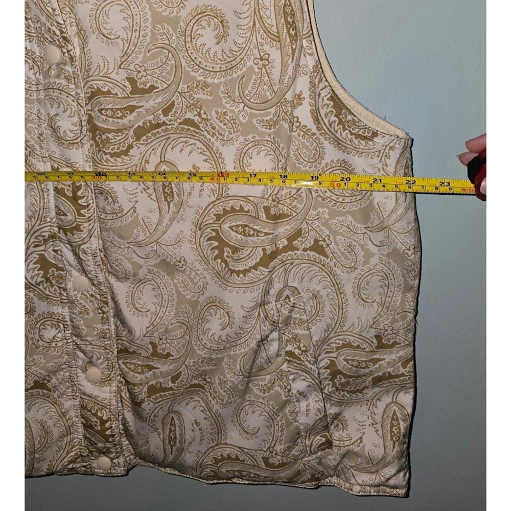 Lands' End Womens Puffer Vest Cream Paisley Reversible Down Filled Winter Size L - Picture 14 of 14